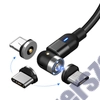 Kép 1/11 - Mágneses töltőkábel 540 fokban elforgatható USB IOS Micro és C csatlakozóval (fekete)