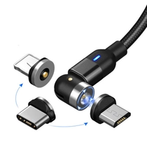 Mágneses töltőkábel 540 fokban elforgatható USB IOS Micro és C csatlakozóval (fekete)