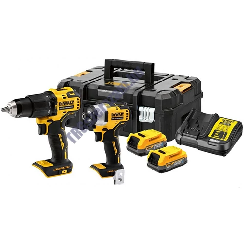 DeWalt 18V POWERSTACK KIT, DCD800 fúrócsavarozó, DCF850 ütvecsavarozó, 2xPOWERSTACK 1,7 Ah, töltővel kofferben