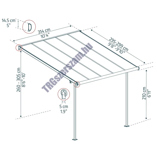 Palram Capri 3000 szürke 3 x 3 - pergolák