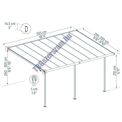 Palram Capri 5400 szürke 3 x 5,46 - pergola