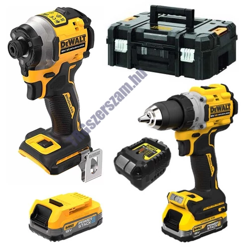 DeWalt 18V POWERSTACK KIT, DCD709 fúrócsavarozó, DCF809 ütvecsavarozó, 2xPOWERSTACK 1,7 Ah, töltővel kofferben DCK2050E2T-QW