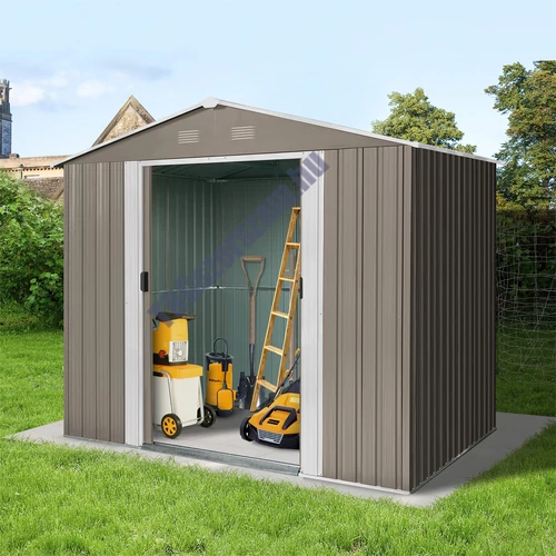 Riwall RMSA 6x8 Brown - fém kerti tároló 2,4 x 1,7 m nyeregtetővel (barna)