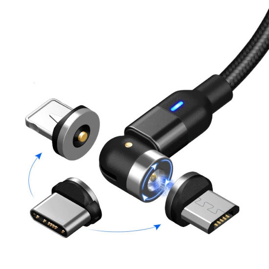 Mágneses töltőkábel 540 fokban elforgatható USB IOS Micro és C csatlakozóval (fekete)